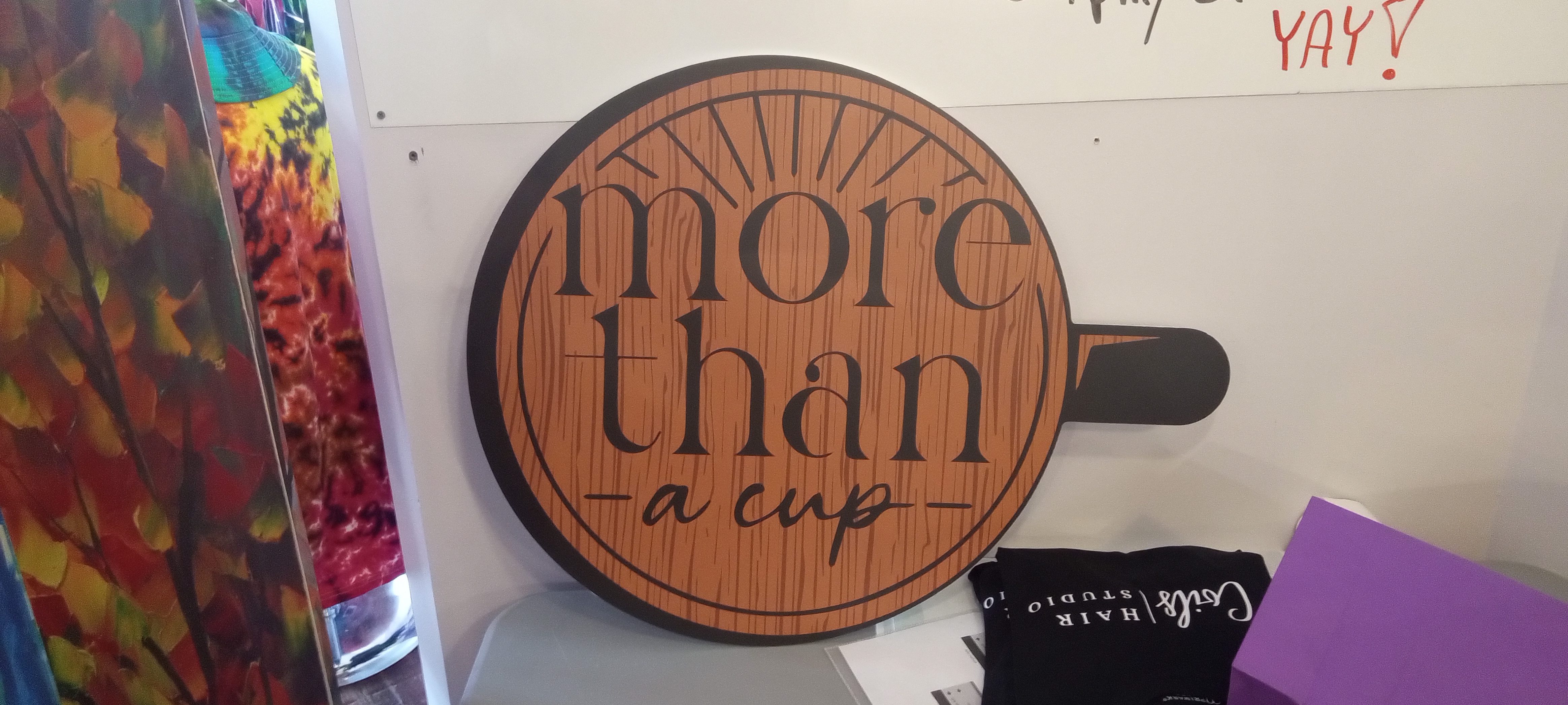 Custom cut coffee cup shaped sign